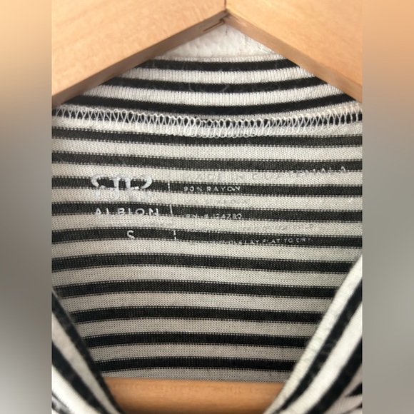 Albion Puff Sleeve Tee, White and Black Stripe - Picture 5 of 5